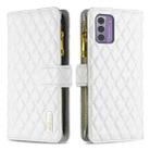 For Nokia G42/G310 Diamond Lattice Zipper Wallet Leather Flip Phone Case(White) - 1