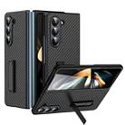 For Samsung Galaxy Z Fold5 Composite Carbon Fiber Pattern Phone Case With Holder(Black) - 1