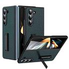 For Samsung Galaxy Z Flip5 Composite Carbon Fiber Pattern Phone Case With Holder(Green) - 1