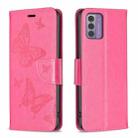 For Nokia G42/G310 Embossing Two Butterflies Pattern Horizontal Flip PU Leather Case(Rose Red) - 1