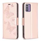 For Nokia G42/G310 Embossing Two Butterflies Pattern Horizontal Flip PU Leather Case(Rose Gold) - 1