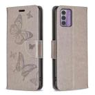 For Nokia G42/G310 Embossing Two Butterflies Pattern Horizontal Flip PU Leather Case(Grey) - 1