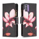 For Nokia G42/G310 Colored Drawing Pattern Zipper Leather Phone Case(Lotus) - 1