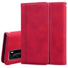 For Huawei P40 Pro Frosted Business Magnetic Horizontal Flip PU Leather Case with Holder & Card Slot & Lanyard(Red) - 1