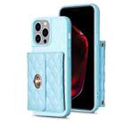 For iPhone 15 Pro Max Horizontal Wallet Rhombic Leather Phone Case(Blue) - 1