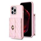 For iPhone 15 Pro Horizontal Wallet Rhombic Leather Phone Case(Pink) - 1