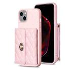 For iPhone 15 Horizontal Wallet Rhombic Leather Phone Case(Pink) - 1