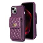 For iPhone 15 Plus Vertical Wallet Rhombic Leather Phone Case(Dark Purple) - 1