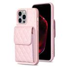 For iPhone 15 Pro Max Vertical Wallet Rhombic Leather Phone Case(Pink) - 1