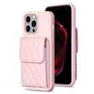 For iPhone 15 Pro Vertical Wallet Rhombic Leather Phone Case(Pink) - 1