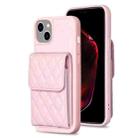 For iPhone 15 Plus Vertical Wallet Rhombic Leather Phone Case(Pink) - 1