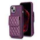 For iPhone 15 Vertical Wallet Rhombic Leather Phone Case(Dark Purple) - 1