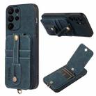 For Samsung Galaxy S23 Ultra 5G ABEEL Litchi Texture Card Bag PU Phone Case(Blue) - 1