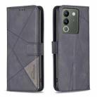 For vivo Y200 5G Magnetic Buckle Rhombus Texture Leather Phone Case(Black) - 1