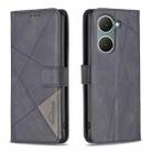 For vivo Y03 4G Global Magnetic Buckle Rhombus Texture Leather Phone Case(Black) - 1