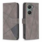 For vivo Y03 4G Global Magnetic Buckle Rhombus Texture Leather Phone Case(Grey) - 1