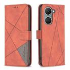 For vivo Y03 4G Global Magnetic Buckle Rhombus Texture Leather Phone Case(Brown) - 1