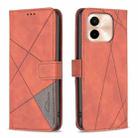 For vivo Y28 4G Magnetic Buckle Rhombus Texture Leather Phone Case(Brown) - 1