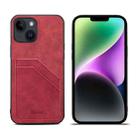 For iPhone 15 Plus Denior PU Dual Card Slot Back Cover Phone Case(Red) - 1