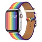 For Apple Watch Series 7 45mm / 6 & SE & 5 & 4 44mm / 3 & 2 & 1 42mm Rainbow Leather Watch Band(Black) - 1