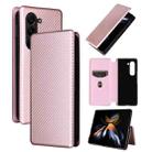 For Samsung Galaxy Z Fold5 Carbon Fiber Texture Flip Leather Phone Case(Pink) - 1