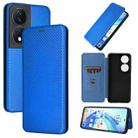 For Honor X7b Carbon Fiber Texture Flip Leather Phone Case(Blue) - 1