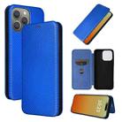 For iPhone 15 Pro Max Carbon Fiber Texture Flip Leather Phone Case(Blue) - 1