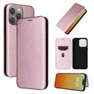 For iPhone 15 Pro Max Carbon Fiber Texture Flip Leather Phone Case(Pink) - 1