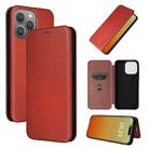 For iPhone 15 Pro Carbon Fiber Texture Flip Leather Phone Case(Brown) - 1