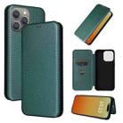 For iPhone 15 Pro Carbon Fiber Texture Flip Leather Phone Case(Green) - 1
