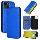 For iPhone 15 Carbon Fiber Texture Flip Leather Phone Case(Blue) - 1