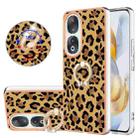 For Honor 90 5G Electroplating Dual-side IMD Phone Case with Ring Holder(Leopard Print) - 1