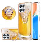 For Honor X8 4G Electroplating Dual-side IMD Phone Case with Ring Holder(Draft Beer) - 1