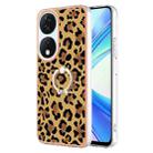 For Honor X7b 4G / 5G Electroplating Dual-side IMD Phone Case with Ring Holder(Leopard Print) - 1