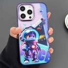 For iPhone 14 Pro Max Engraved Colorful Astronaut Phone Case(Small Purple) - 1