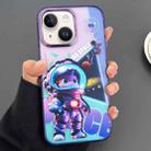 For iPhone 14 Engraved Colorful Astronaut Phone Case(Small Purple) - 1