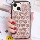 For iPhone 14 Plus Love Hearts Diamond Mirror TPU Phone Case(Rose Gold) - 1