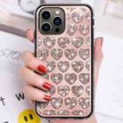 For iPhone 14 Pro Love Hearts Diamond Mirror TPU Phone Case(Rose Gold) - 1