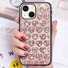 For iPhone 15 Plus Love Hearts Diamond Mirror TPU Phone Case(Rose Gold) - 1