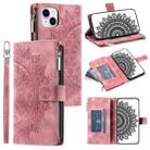 For iPhone 15 Multi-Card Totem Zipper Leather Phone Case(Pink) - 1