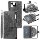 For iPhone 14 Plus Multi-Card Totem Zipper Leather Phone Case(Grey) - 1