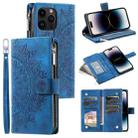 For iPhone 14 Pro Multi-Card Totem Zipper Leather Phone Case(Blue) - 1