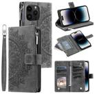 For iPhone 14 Pro Max Multi-Card Totem Zipper Leather Phone Case(Grey) - 1