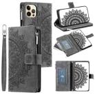 For iPhone 12 / 12 Pro Multi-Card Totem Zipper Leather Phone Case(Grey) - 1