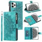 For iPhone 11 Pro Max Multi-Card Totem Zipper Leather Phone Case(Green) - 1