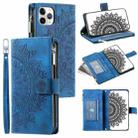 For iPhone 11 Pro Max Multi-Card Totem Zipper Leather Phone Case(Blue) - 1