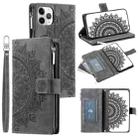 For iPhone 11 Pro Max Multi-Card Totem Zipper Leather Phone Case(Grey) - 1