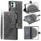 For iPhone 11 Multi-Card Totem Zipper Leather Phone Case(Grey) - 1