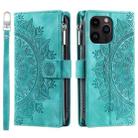 For iPhone 16 Pro Max Multi-Card Totem Zipper Leather Phone Case(Green) - 3