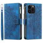 For iPhone 16 Pro Max Multi-Card Totem Zipper Leather Phone Case(Blue) - 3